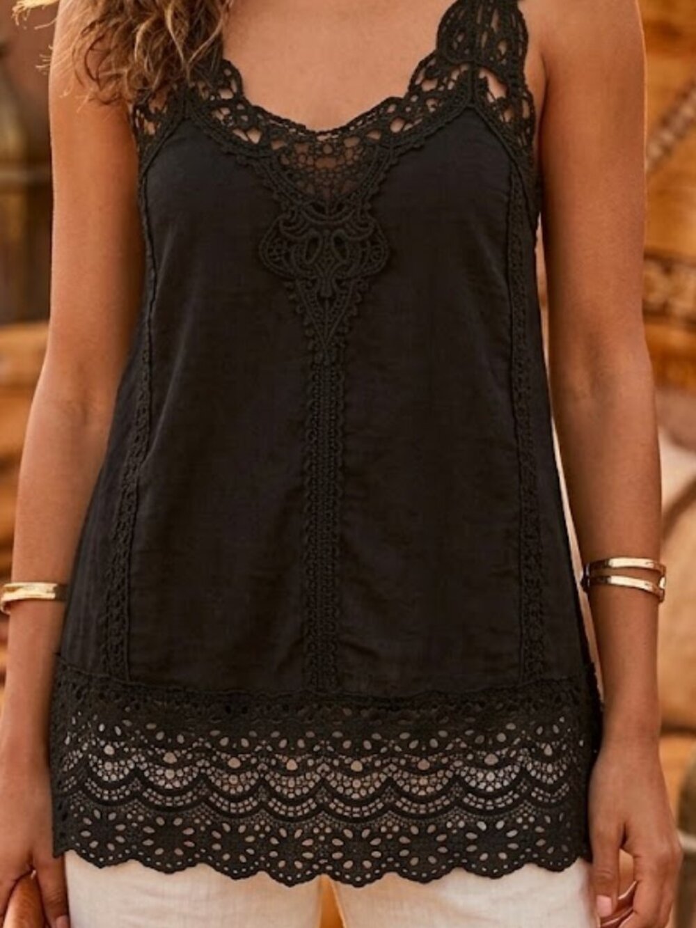NWT Johnny Was Black Eyelet Camisole with Crochet Trim size Medium